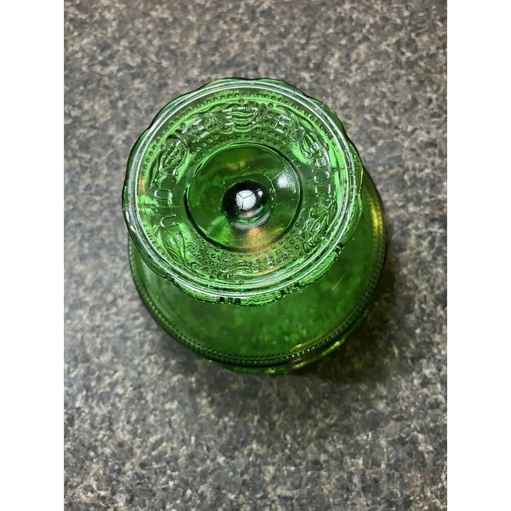 Vintage E O Brody Co Pressed Glass Candy Dish Emerald Green M600 Raised
